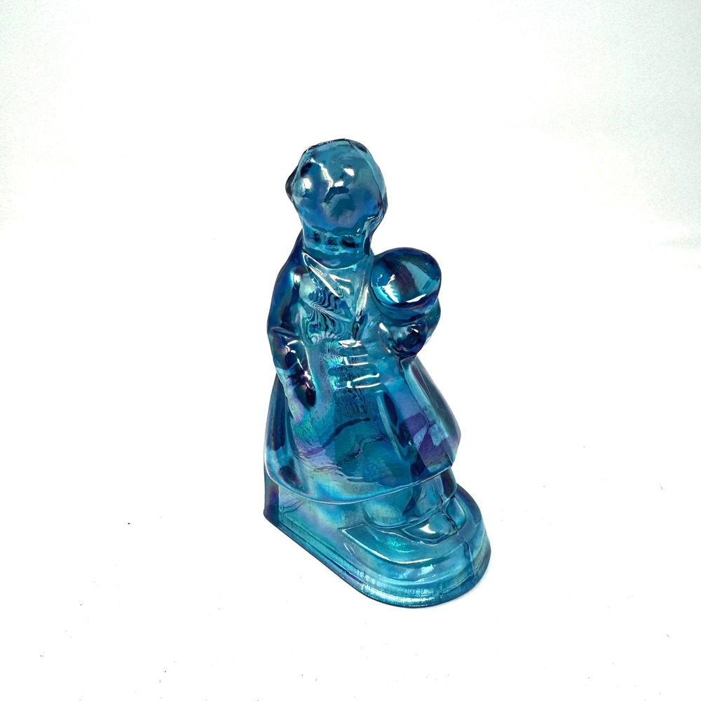 Vintage Wheaton Blue‎ Carnival Glass Dutch Boy Bookend Iridescent